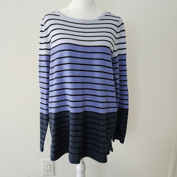 croft & barrow Tops - Croft & Barrow Size M Grey Blue Block Striped Acrylic Knit Sweater Top Shirt